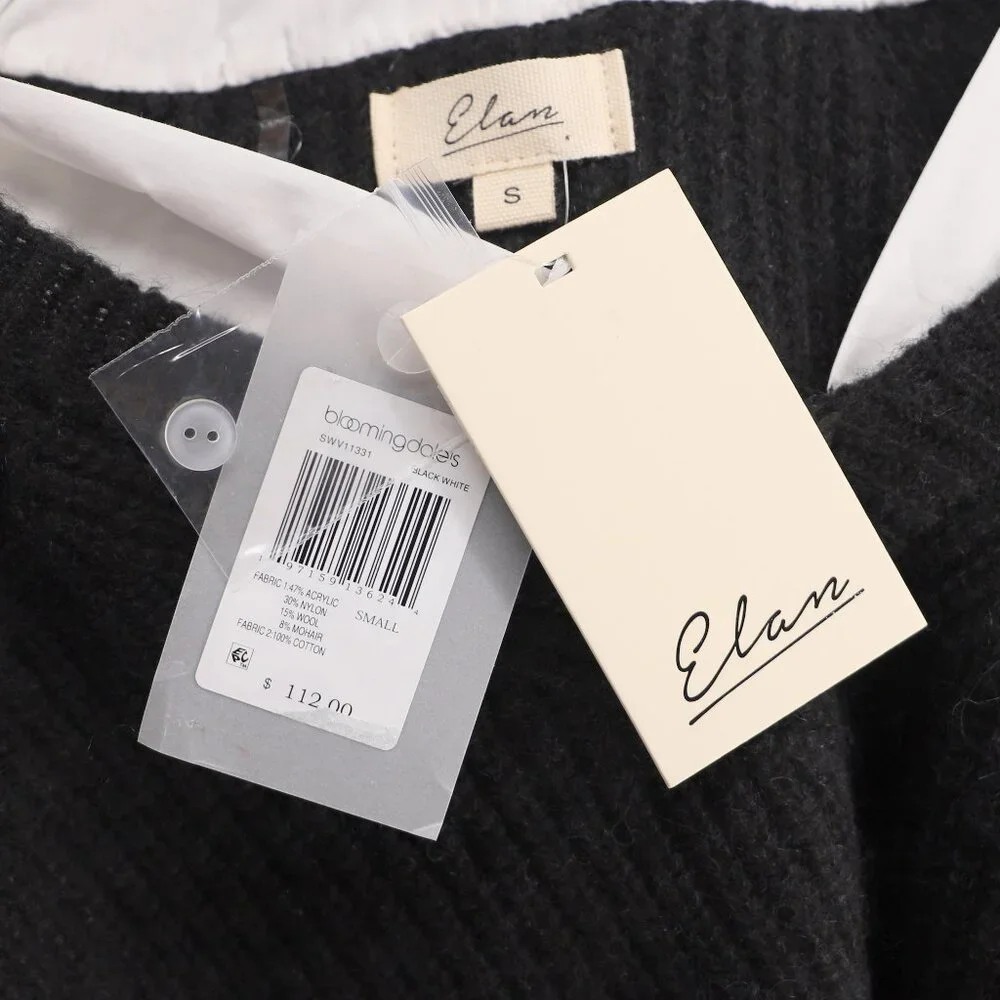 NWT ELAN Kasha Layered Collared V-Neck Cropped Sweater Shirt Black White Size S - Picture 8 of 9